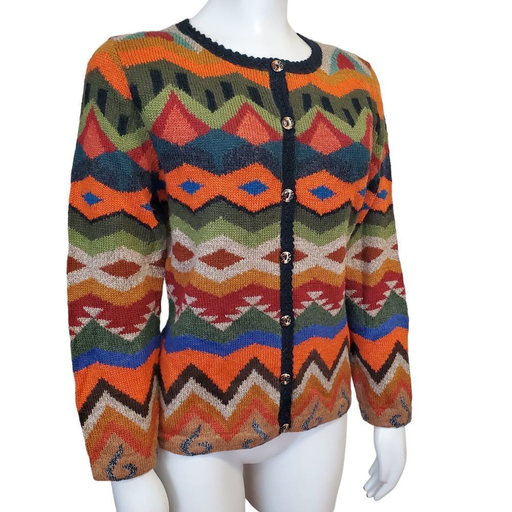 New Tey-Art ALPACA Blend Aztec Southwestern Sweater Cardigan Tabask Size S #3